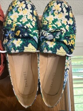 Talbots Green Yellow Blue Floral Canvas Loafers